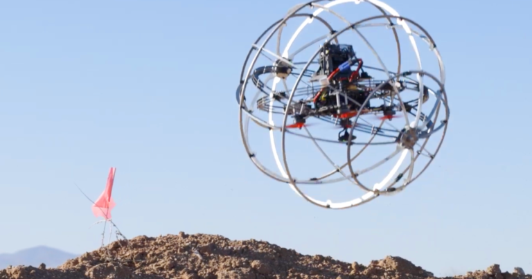 Autonomous, omnidirectional hamster ball robotic can fly over obstacles